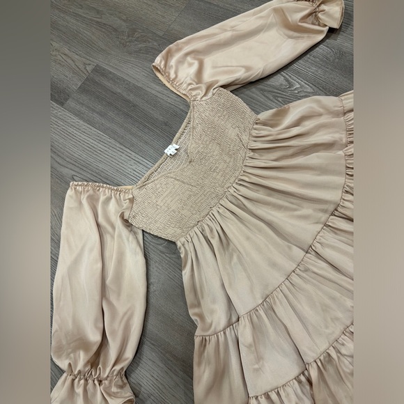 MABLE Size S Ruffle Mini Dress Beige Champagne Emory Smocked SummerDress Women - Picture 5 of 11